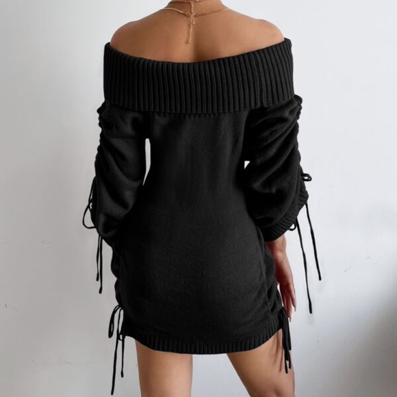 Cozy Black Off Shoulder Sweater Dress Sexy - Picture 4 of 10